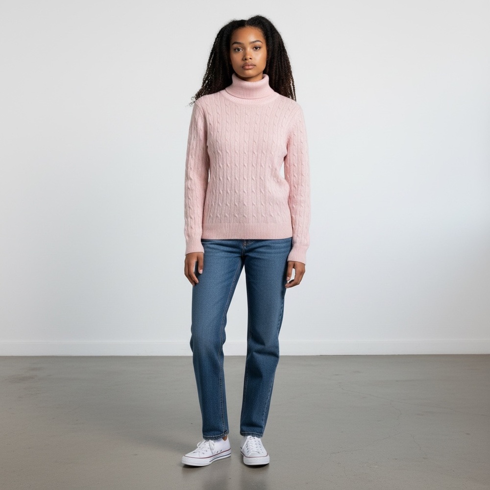 SOPHIA MILANO 100% Cashmere Pink Cable Knit Soft Sweater Women’s Size Large